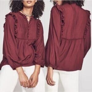 Faherty Women’s Sparrow Ruffle Trim Tunic Popover Blouse Size Small Feminine